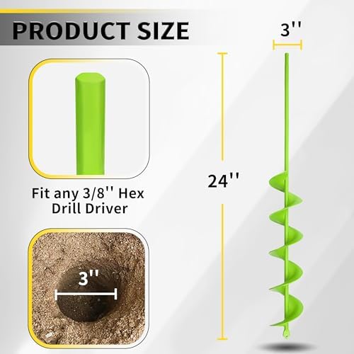 3" x 24" Garden Auger Drill Bit for Planting and Post Hole Digging