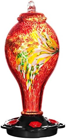 LUJII Hummingbird Feeders for Outdoors, Hand Blown Glass, Never Fade