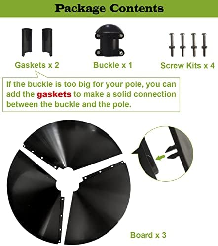 19 Inch Wide Squirrel Baffle for Bird Feeder Pole, Outside Pole Mount Stopper & Bird House Guard for Outdoor Shepherd’s Hook, Black, 1 Pack