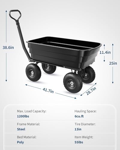 Poly Dump Cart - Heavy Duty 1200lbs Garden Cart with Quick-Release