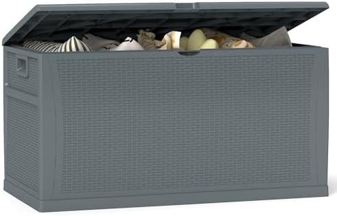 ZYJOYY 100 Gallon Resin Deck Box Waterproof Outdoor Storage Box and