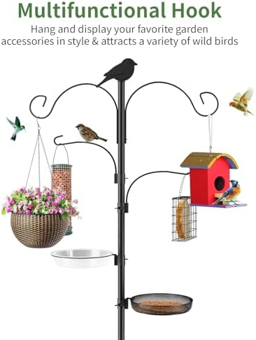 Bird Feeder Pole, 91in 4 Hook Bird Feeding Station Kit with Adjustable