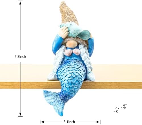 Mermaid Gnome Statue Garden Decor,Beach Gnomes Figurine for Outdoor Indoor