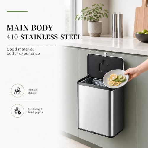 2.1 Gal Hanging Trash Can with Lid, Kitchen Compost Bin Stainless Steel Garbage Can for Kitchen Cabinet Door Under Sink Bathroom