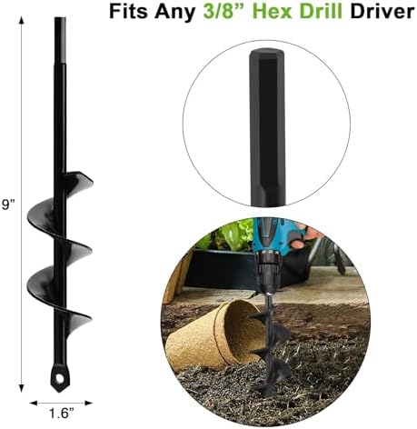 Auger Drill Bit for Planting 1.6 x 9 Inch, Garden Spiral Hole Drill