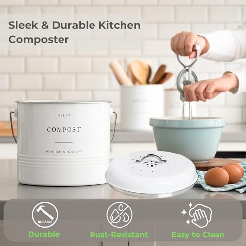 D'Lifeful Kitchen Compost Bin – 1.3 Gallon Countertop Farmhouse