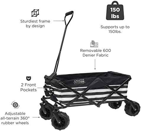Creative Outdoor Push Pull Stroller Wagon for Kids, 150lbs Weight Capacity, All-Terrain Collapsible Folding Cart with Canopy for Cargo, Beach, Park, Garden, Camping & Tailgate
