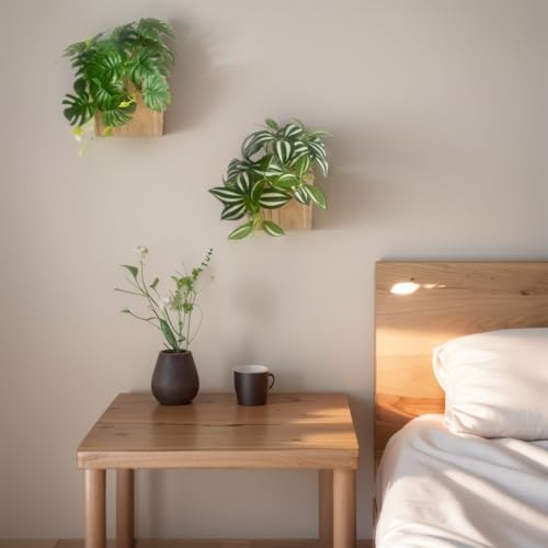 Wood Wall Hanging Plants Decor Indoor,Small Fake Plants Natural