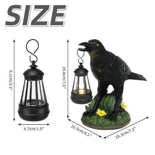 Rempry Solar Garden Crow Statue Decor, Gothic Crow Light for Yard Lawn Patio Outdoor, Unique Birthday Housewarming Halloween Gifts for Mom Family, Friend