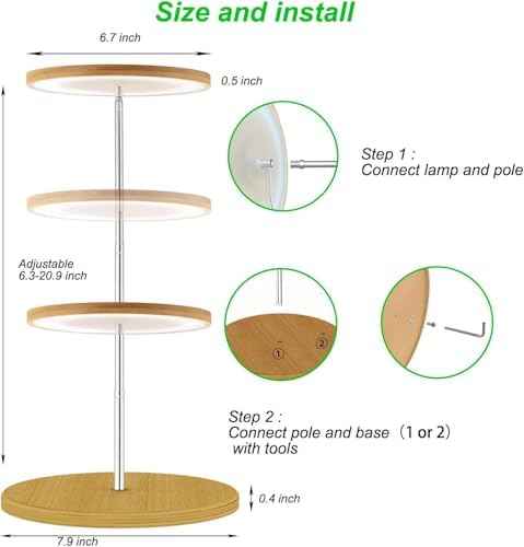 Plant Grow Light for Indoor Plant,yadoker Bamboo Mini LED Grow Light Garden,Height Adjustable,Automatic Timer with 8/12/16 Hours