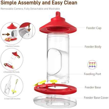 SOLIOM Hummingbird Feeder with Camera, Solar Powered 2K Smart Bird Feeder with AI Bird Identification, Auto Motion Detection, Ant Moat & Pole Mount, Ideal Gift for Hummingbird Lovers, 20 oz