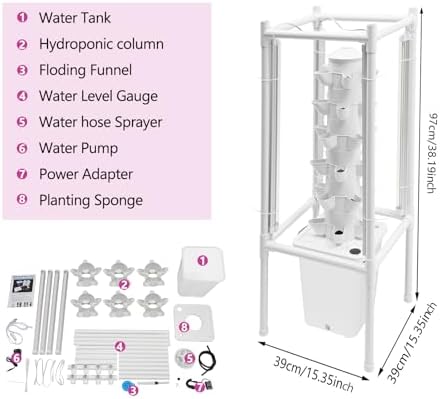 Hydroponic Tower Growing System Kits with LED Grow Lights 30 Pods Indoor Vertical Planter Germination Kit 6 Layers Hydroponic Tower for Fruits, Vegetables, Herbs, and Miniature Greens (White)