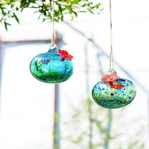 2pcs Small Glass Hummingbird Feeder for Outdoors with 2 Flower Feeding Port