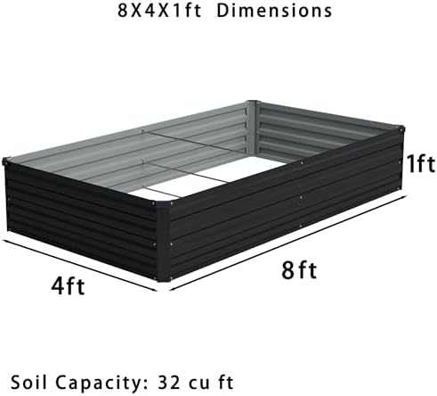 Foxlang 8x4x1ft(2 PCS) Galvanized Raised Garden Bed,Black