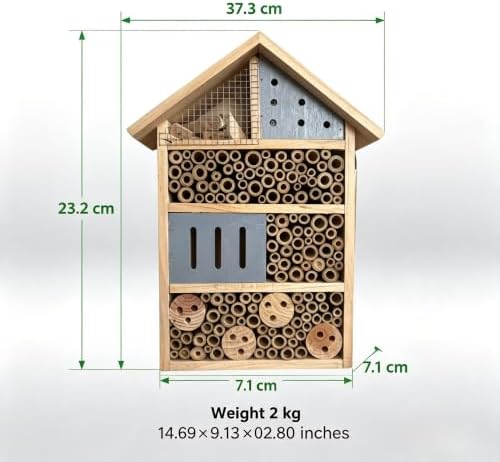 Lovebirds Natural Wooden Insect House, Cottage-Style bee Houses for the Garden - Weatherproof Insect Hotel Garden Decor for Backyard/Patio