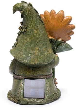 basen Solar Garden Gnome with Glowing Daisy Flower, Outdoor Solar Gnome Figurine for Yard Lawn Patio, Hand-Painted Resin Garden Statue Decor with LED Light for Landscape, Garden Gift for Mom Grandma