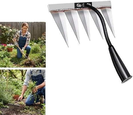 Iron Rake for Weeding, Garden Metal Rake Heavy Duty with 5 Tines