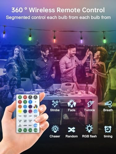 Commercial Grade 96FT LED Outdoor String Lights with Remote Control