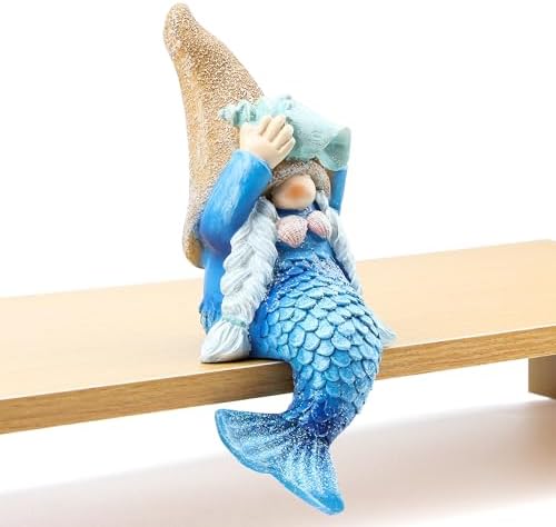Mermaid Gnome Statue Garden Decor,Beach Gnomes Figurine for Outdoor Indoor