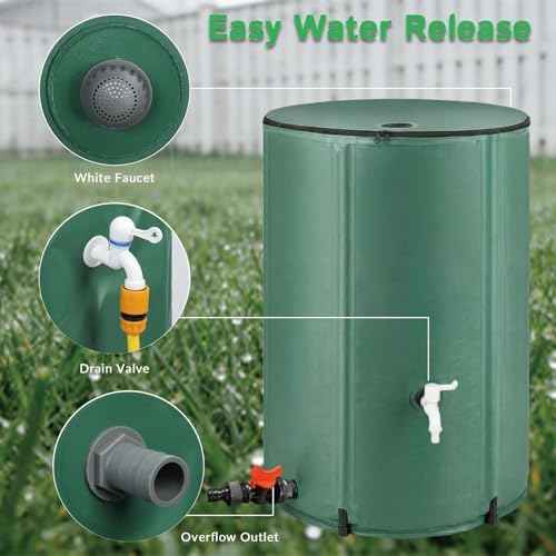 100 Gallon Collapsible Rain Barrel,to Collect Rainwater from Gutter Downspouts, Heavy Duty PVC Rainwater Collection System, with Spigots top Mesh Cover and Overflow Valve,for Garden Lawn Irrigation
