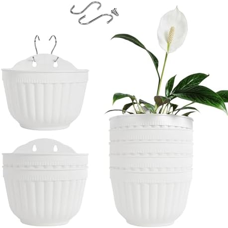 8 Pack Resin Wall Hanging Planter Pots Vertical Garden Living Wall Mount Window Hang Indoor Outdoor Plant Flower Basket for Kitchen Herbs Balcony Railing Shelf Fence Bedroom Trellis Decor Modern White