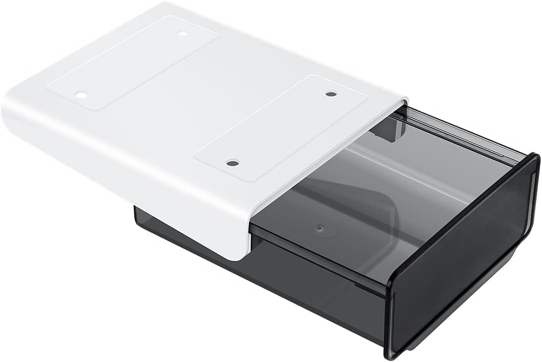 1 Pcs Under Desk Drawer, Under Table Hidden Organizer, Plastic Self-adhesive Slide out Under Desk Storage Drawer for Office Dresser Home School Stationery Kitchen (Black) - Field & Nook