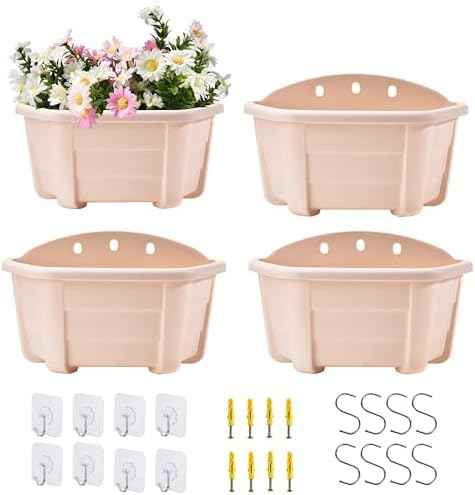 ORIMERC 9.8 inch 4 Pack Wall Hanging Planters Pots for Indoor Plants Wall Plants Holder with Drainage Hole Balcony Planters Railing Hanging Pot Fence Vertical Living Mount Outdoor with Hooks/Screws