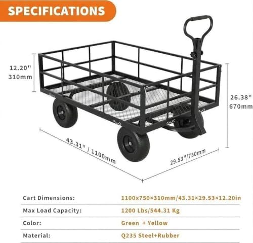 Heavy Duty Steel Garden Cart, 1200 LBS Load Capacity Garden Wagon with