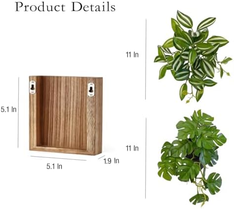 Wood Wall Hanging Plants Decor Indoor,Small Fake Plants Natural