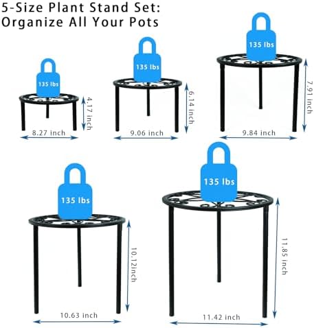 5-Pack Metal Plant Stands for Outdoor Indoor, Anti-Rust Iron Flower