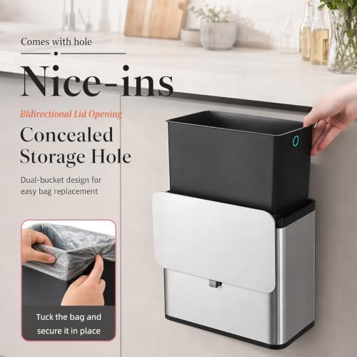 2.1 Gal Hanging Trash Can with Lid, Kitchen Compost Bin Stainless Steel Garbage Can for Kitchen Cabinet Door Under Sink Bathroom