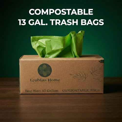 Compostable 13-Gallon Trash Bags with Drawstring – Extra-Strength, TUV-Certified, BPA-Free Trash Liners – 25 Count