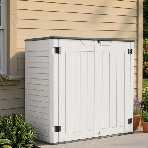 EHHLY Horizontal Resin Storage Shed, 35 Cuft Garden Tool Sheds &