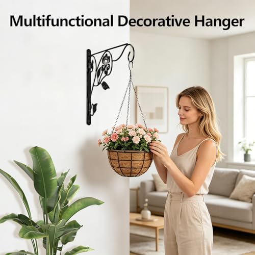 2 Pack Hanging Plant Brackets,Heavy Duty Plant Hangers Iron Hooks