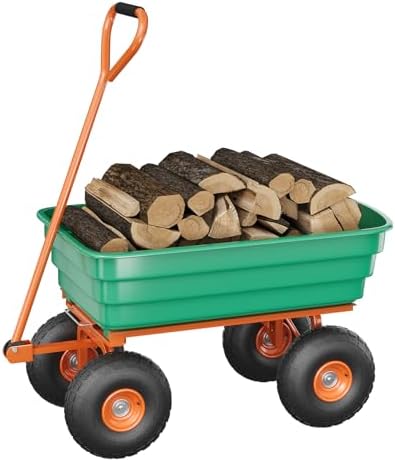 Heavy Duty Yard Wagon Dump Cart - 4 Cu Ft 1200Lbs Capacity Utility Wagon with 10" No-Flat Tires,Garden 4 Wheel Cart,180° Rotating Handle for Garden, Landscaping, Farming