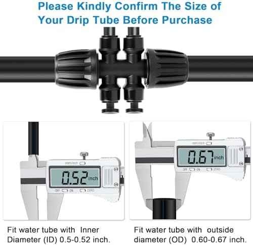 Quick Connect 1/2 to 1/4 Drip Irrigation Fittings, Upgraded 6-Way Drip Irrigation Parts 1/2 Inch Irrigation Tubing Anti-Leak Barbed Tee Connectors with 8 End Plugs, 8Pack (0.6-0.67" OD)