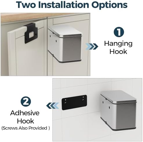 Stainless Steel Hanging Trash Can with Lid and Inner Bucket, 1 Gallon Kitchen Compost Bin for Counter Top, Under Sink or Wall Mount, Small Garbage Can for Cupboard/Bathroom/Bedroom/RV