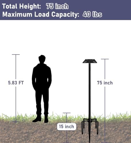 75 Inch Smart Bird Feeder Pole with 5-Prong Base, Adjustable Bird House Pole Mount Kit for Outdoors, Heavy Duty Feeder Stand for Wild Birds Watching, Black