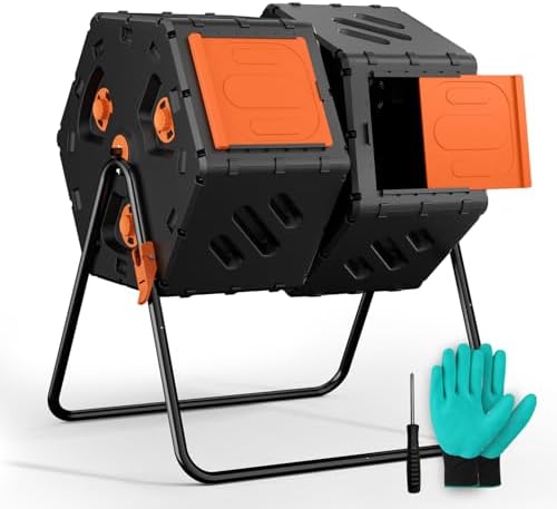Compost Bin Outdoor 45 Gallon, Dual Separate Chamber Composter