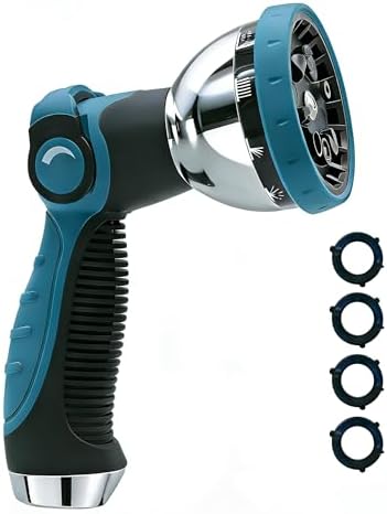 Garden Hose Nozzle Heavy Duty, Metal Water Hose Sprayer with 10 Adjustable Spray Patterns, Thumb Control On Off Valve, High Pressure Hose Nozzle for Watering, Cleaning, Car Washing & Pet Shower