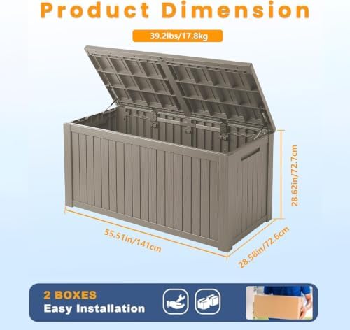 200 Gallon Resin Deck Box, Waterproof Outdoor Storage Bin for Patio