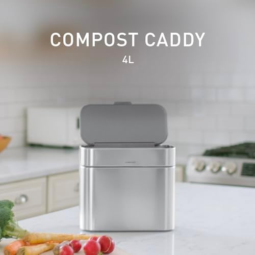 simplehuman Compost Caddy, Detachable and Countertop Bin, 4 Liter / 1.06 Gallon, Brushed Stainless Steel