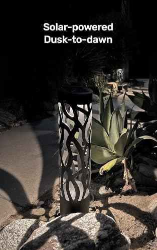 Home Zone Living Secure Solar Bollard Pathway Lights, 4-Pack, Black, 4"x16" | Light Effect, Dusk-to-Dawn, Metal, Warm LED, 4" x16", Outdoor, Garden, Yard, Patio, Walkway, Driveway, Backyard, Porch