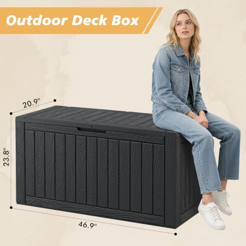 Fancyango 150 Gallon Waterproof Deck Box, Resin Outdoor Storage Box, Black