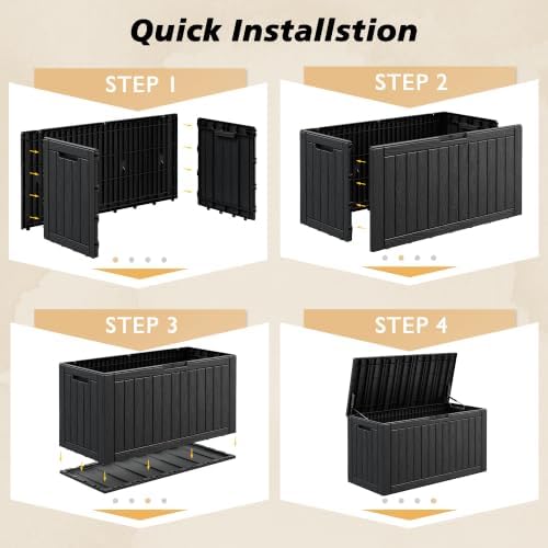 Fancyango 150 Gallon Waterproof Deck Box, Resin Outdoor Storage Box, Black
