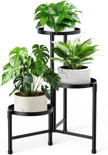 3 Tier Corner Plant Stand Indoor Outdoor, Metal, 10 Inch Wide Tray, Black