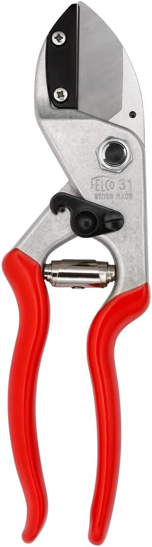 FELCO F31 Pruning Shears – 8.3" Swiss-Made Garden Clippers with Anvil Blade for Dry/Hard Wood | Hand Pruner for Gardening | Garden Tool Cutter with Aluminum Handle, Carbon Steel Blade, High-Torque Cut