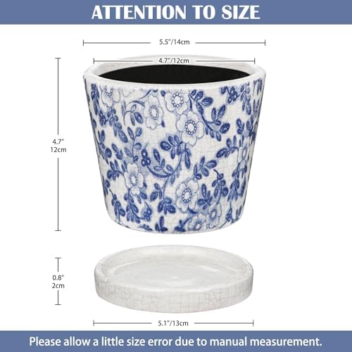 Ceramic Pot for Plants 5.5 inch Blue and White Pot for Plants Small