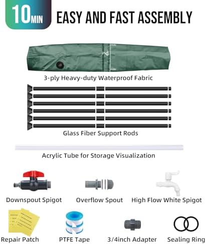 Collapsible Rain Barrel Water Collection System - 53 Gallon Portable Water Storage Tank,Foldable Rainwater Collect System Downspout, Water Catcher Container with Filter, Spigots＆Overflow Kit