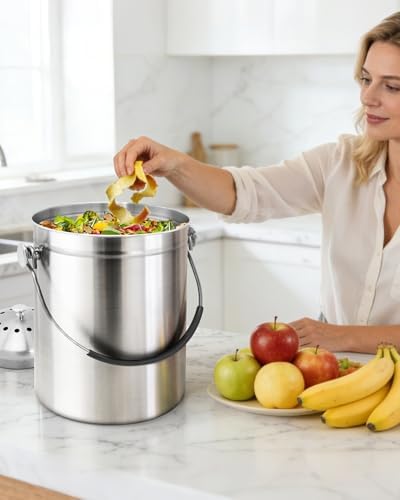 Countertop Compost Bin Kitchen Stainless Steel 1.3 Gallon
